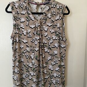 Tommy Hilfiger Floral Sleeveless Blouse - Tan, Green and White
